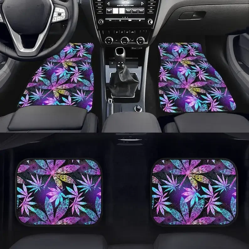 Trippy Cannabis Tappetini Per Auto Psichedelici-Kush Weed Smoker, Hippie Vibrant Marijuana Accessori Per Auto, Mary Jane, Dmt Acid Sto
