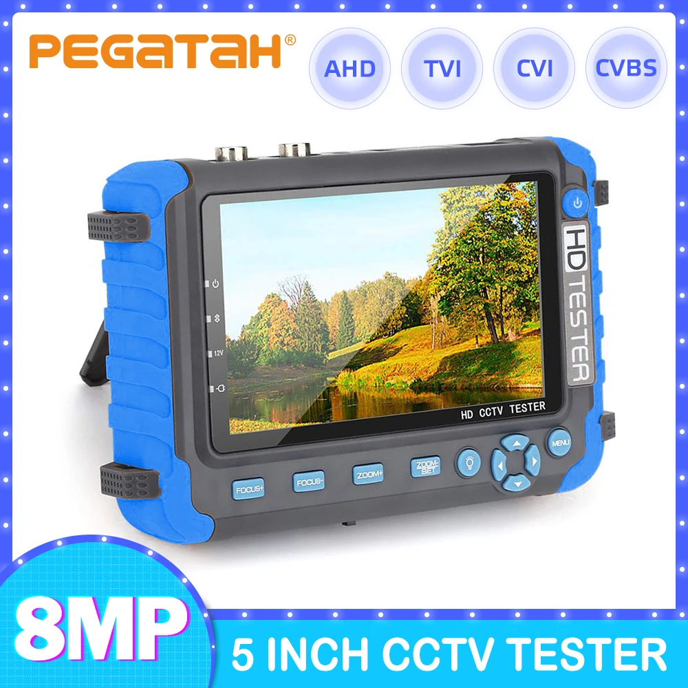 PEGATAH 8MP 4K CCTV Tester Security Camera 5 Inch TFT LCD Monitor for 4 IN 1 TVI AHD CVI Analog Security Cam Tester Video Test cctv camera tester
