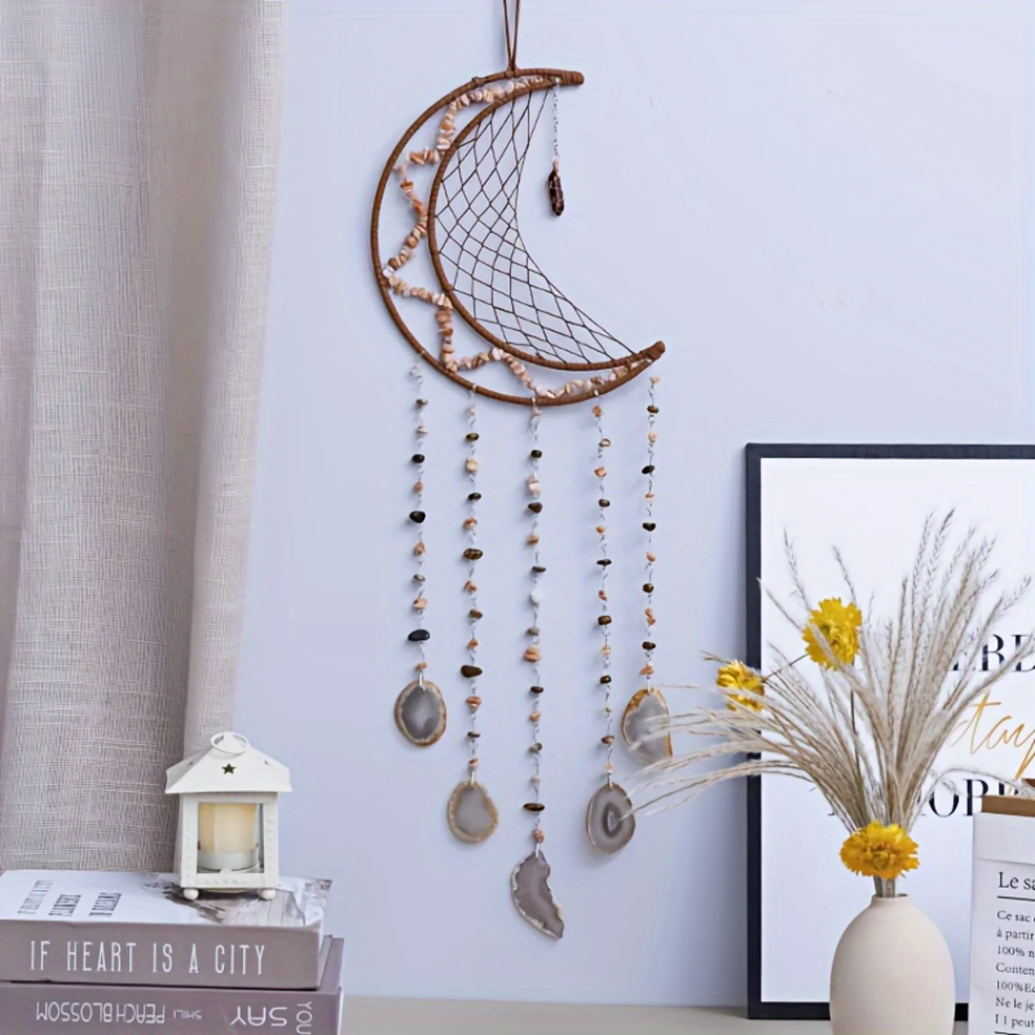 Agate Slice Wind Chime, Crystal Gemstone Hanging Ornament, Contemporary Style Decor-9.45 X 29.53 Inches