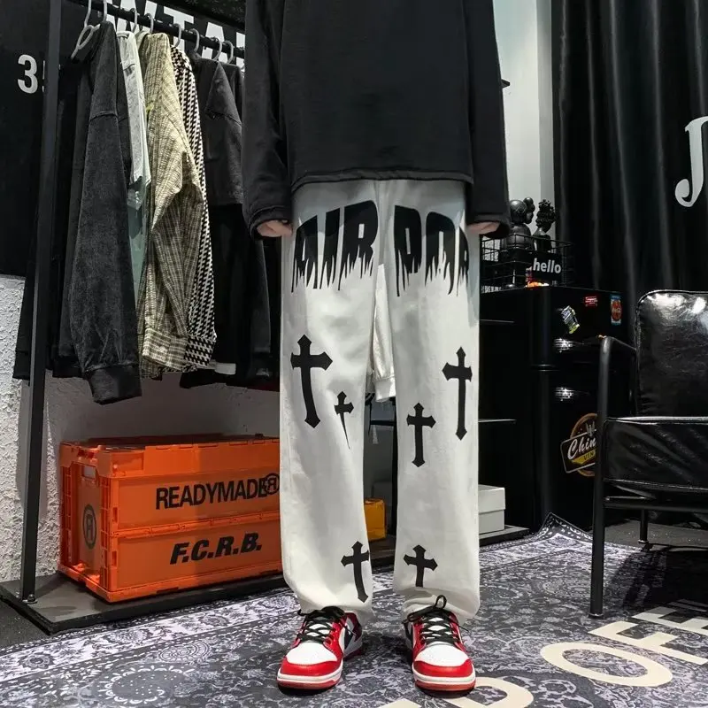 

Men's Jeans European and American High Street Cross Hip-hop Tide Brand Straight Loose Wide-leg Casual Pants Ins Hot Sale