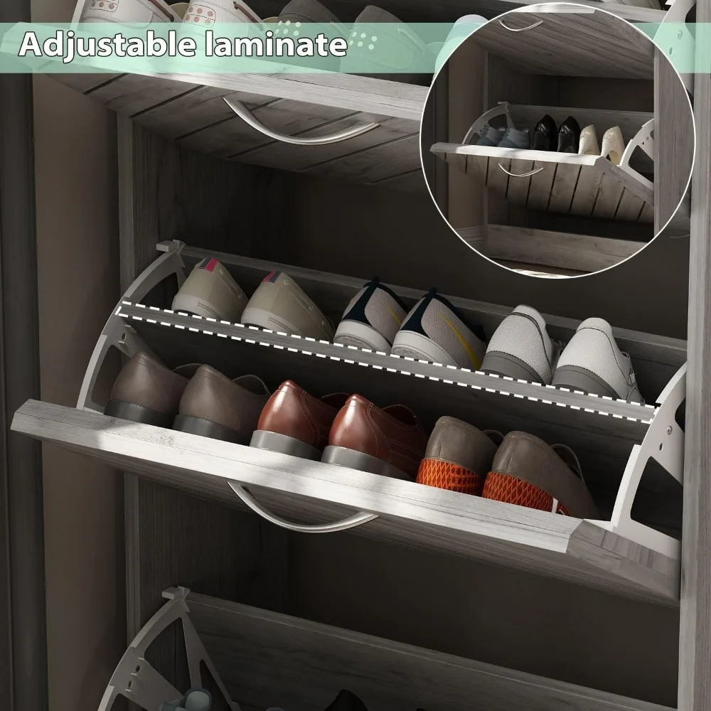 Modern Shoe Cabinet with 3 Flip Drawers, Freestanding Shoe Storage Cabinet, Slanted Design, Shoe Storage Organizer for Hallway 5
