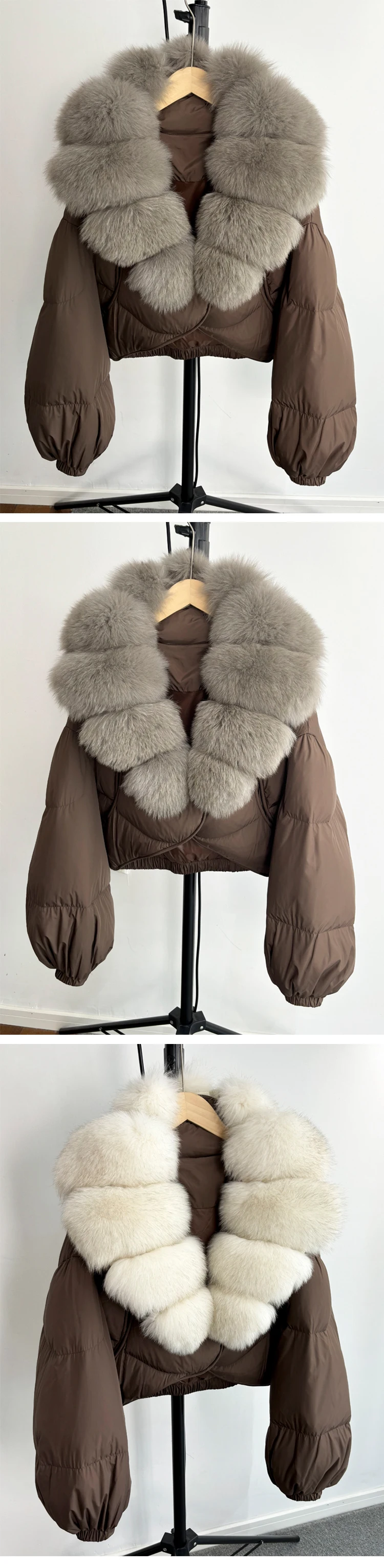 2025 New Winter Real Fox Fur Short Puffer Jackets Women Natural Thick Warm 90% White Duck Down Cropped Loose Waterproof Coat