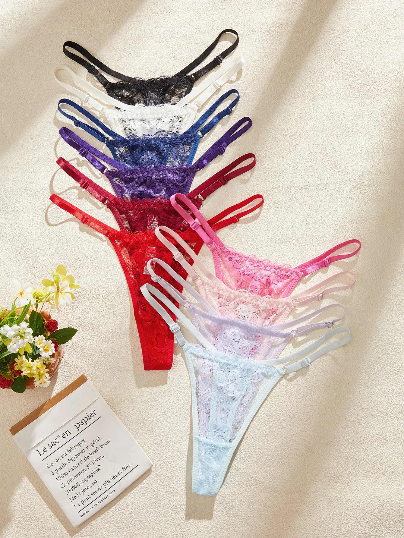 10 Parça Seksi Hollow Dantel Patchwork Düşük Bel Kadın Tangaları, Elastik İnce Bel Bandı Külotları, G-String Nefes Alabilen Kadın İç Giyim Seti, Bedenler S-L