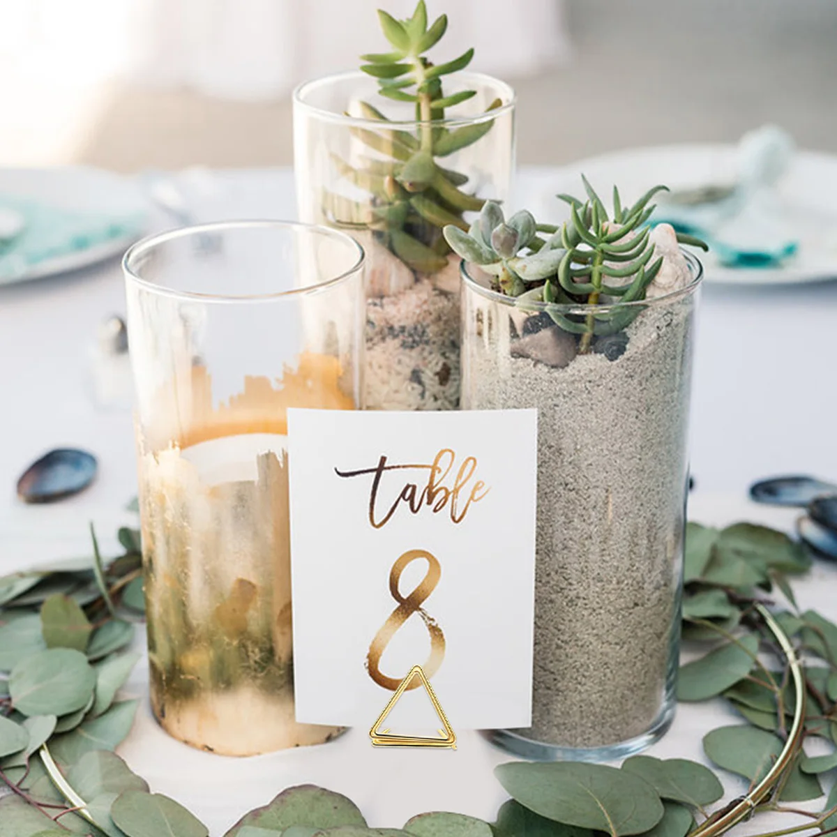 100Pcs Table Card Holder Triangle Shape Card Stand Clip Metal Table Number Holders Place for Wedding Party Office Desk