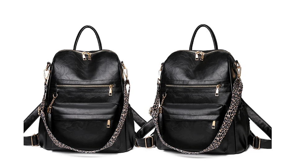 Scuola invernale da donna in pelle PU casual per ragazze adolescenti Zaino da viaggio Borse a tracolla leopardate moda vintage_voghion.com