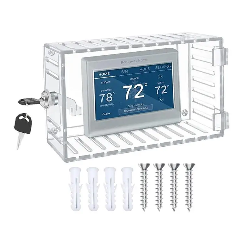 Universal Thermostat Lock Box with Key Clear Acrylic Thermostat Cover with Lock Large Guard Easy to Install for Home