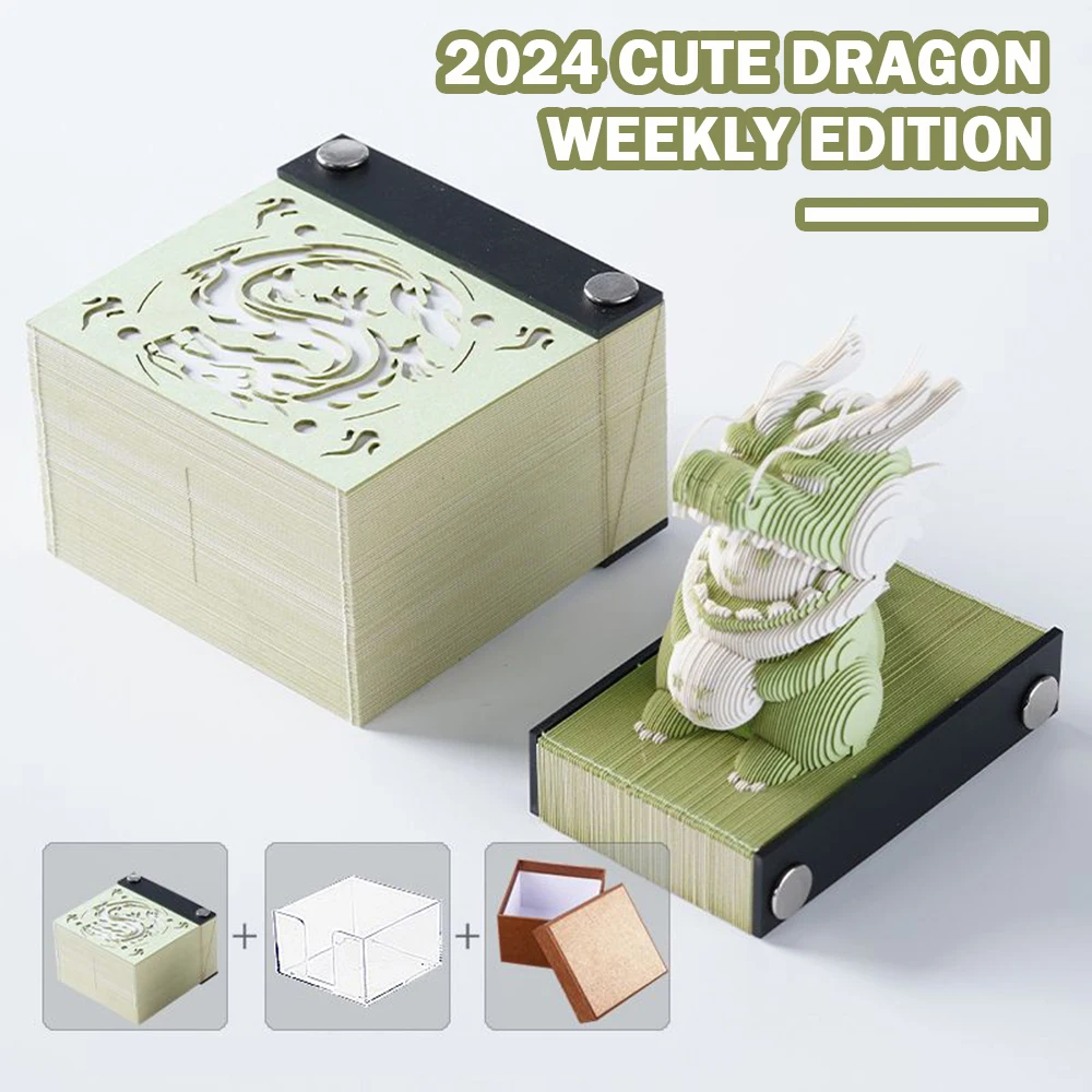 2024-3d-cute-cartoon-dragons-weekly-calendar-paper-carving-arts-decor-new-year-gift	for-homes-office-stylish-diy-paper-notes