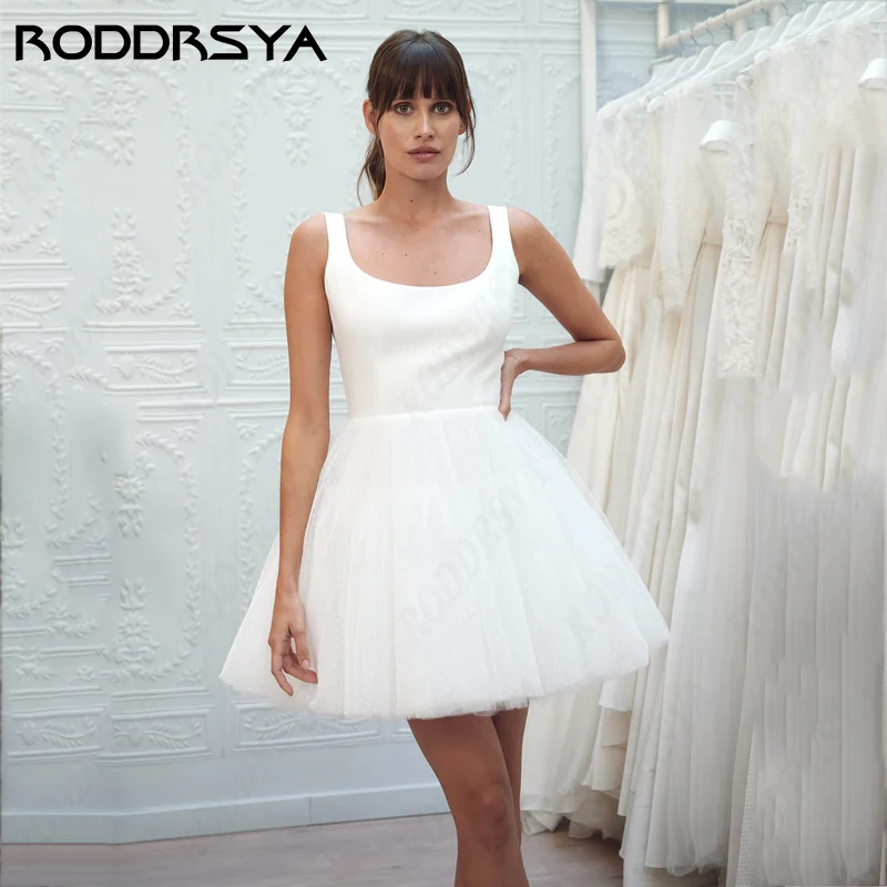 RODDRSYA Lovely Tulle Wedding Dress For Women Sexy Square Collar Backless Robe De Mariée Short Mini Spaghetti Straps Bride Party 3