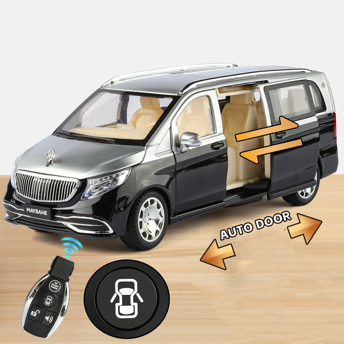Maybach VITO VS680 MPV Modellauto im Maßstab 1:24 mit Schlüsselsteuerung, Luxus-Legierung, Druckguss-Metallfahrzeug, Simulationsmodell mit Sound und Licht, Geschenk für Kinder – Detail 3
