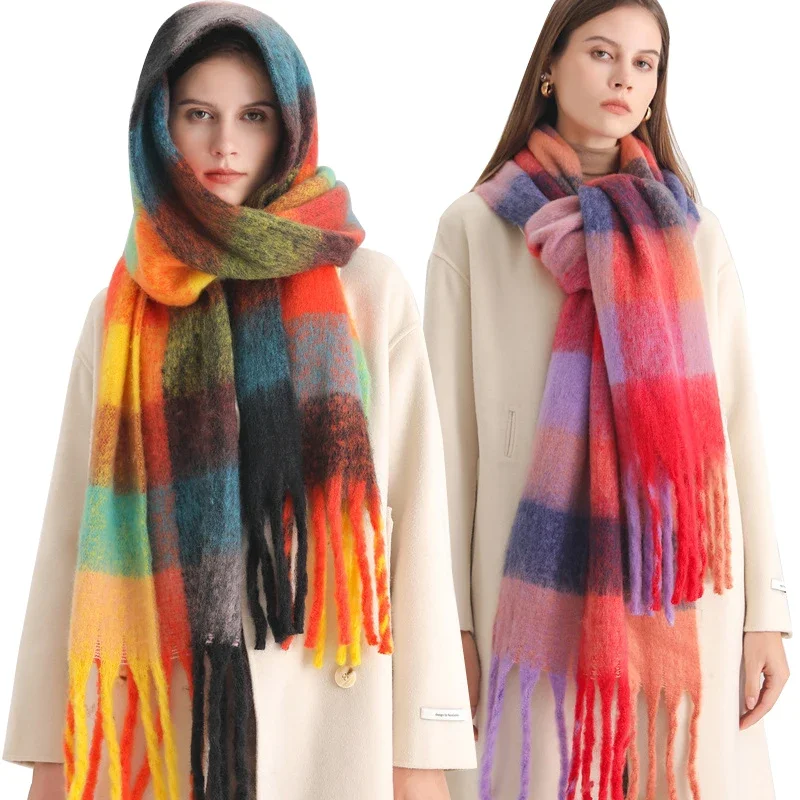 

NEW Women Plaid Scarf Luxury Cashmere Winter Warm Shawl Wrap Lady Long Tassel Pashmina Female Foulard Thick Blanket