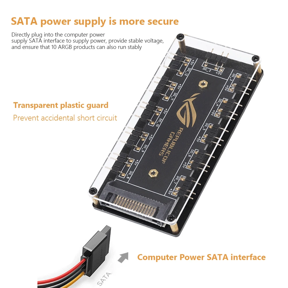 오크위안 5V 3핀 ARGB 케이블 RGB SATA 아수스 아우라 싱크 RGB 10 허브 스플리터 SATA 전원 연장 케이블 어댑터 LED 스트립 라이트용