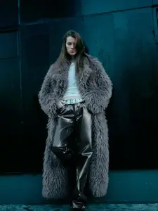RR2813 Faux Mongolian Fur Trim Coats Women Fully Cotton Lined Suede Maxi Winter Jackets Warm Faux