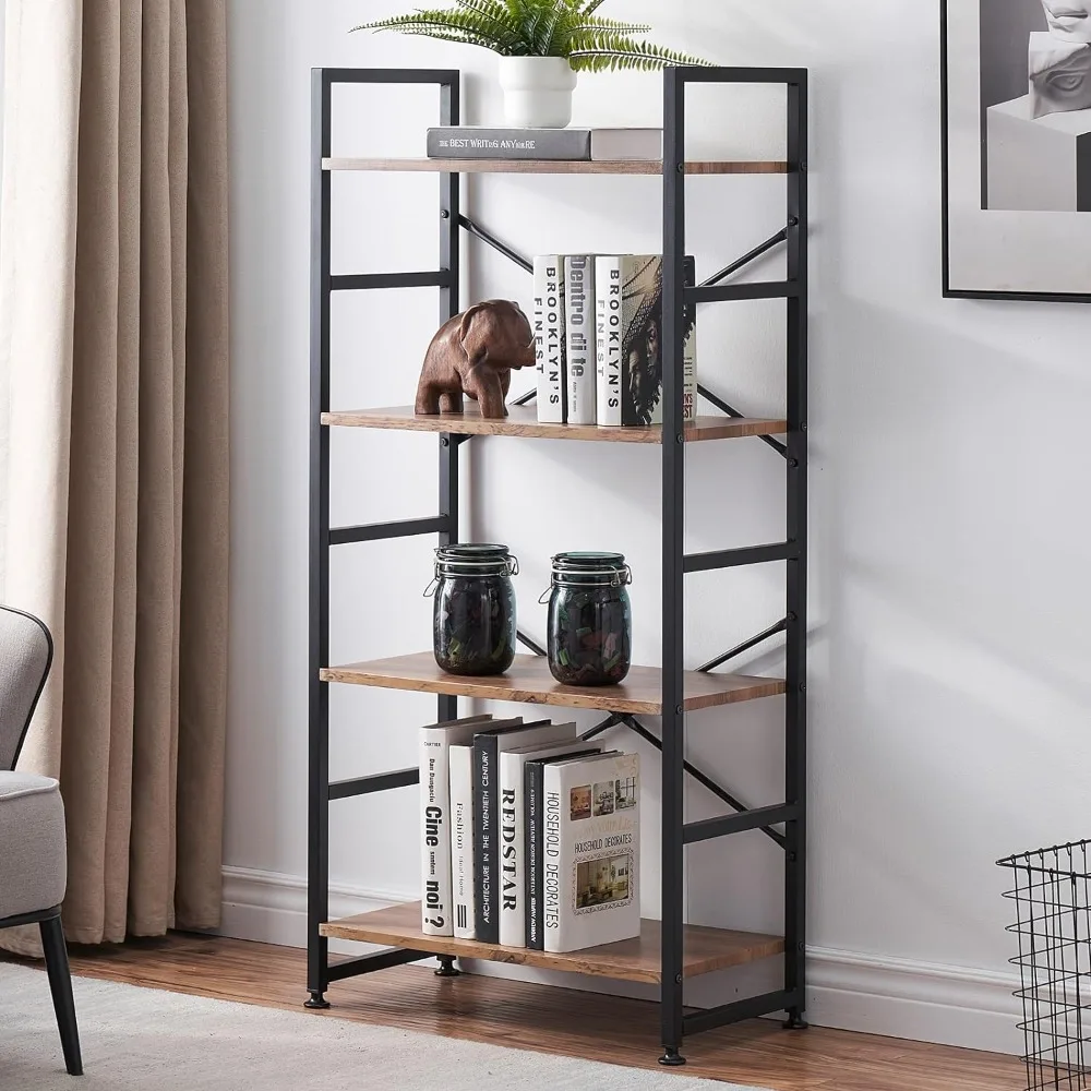 

Bookshelf, wooden metal frame 4-layer bookshelf, suitable for simple vertical display bookshelves in living rooms/offices