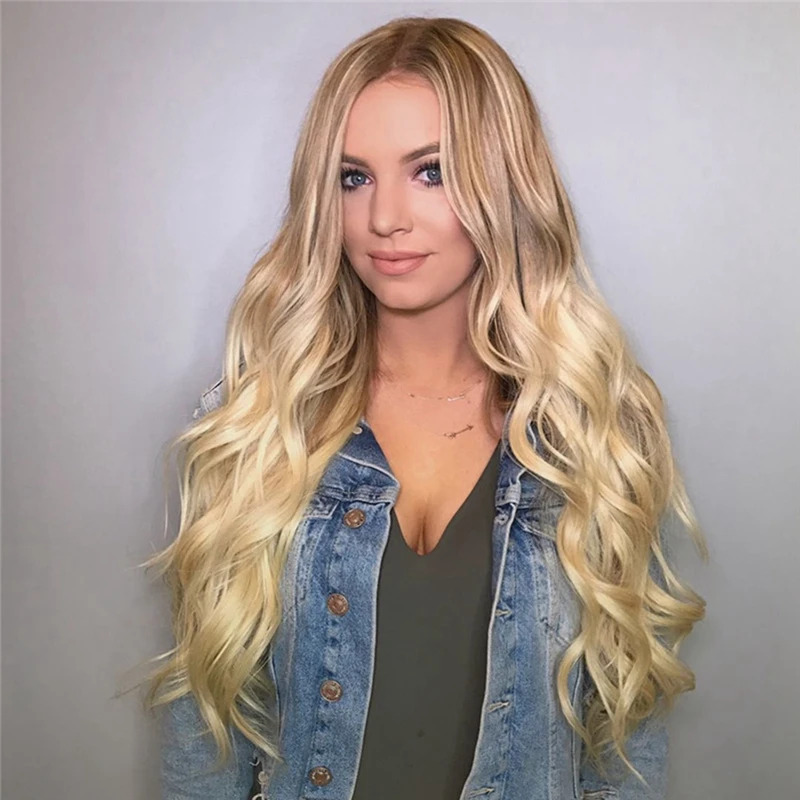 

28 Inches Medium Blonde Big Wave Women Long Curly Hair For Women Chemical Fiber Wig, Easy To Use Durable