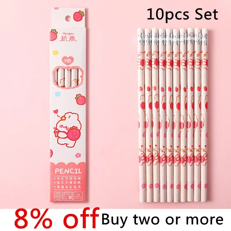 Pretty 10Pcs Graphite Pencil Set Korean Kawaii Stationery Pencils for Children School Writing Drawing Art Supplies Free Shipping