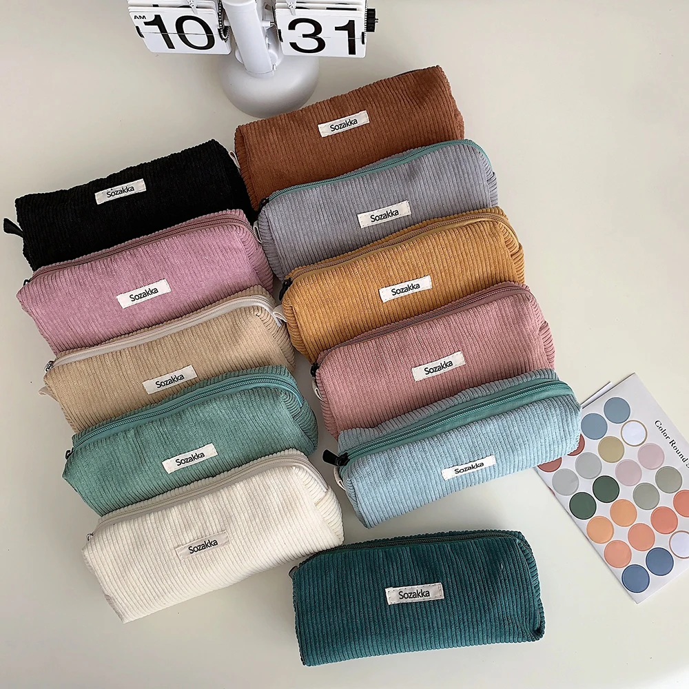 

Vintage Corduroy Pencil Case Storage Bag School Supplies Pencil Bag Portable Solid Makeup Bag Stationery Bag Fashion Artistic