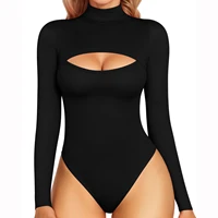 High Collar Bodysuits for Women Tummy Control Body Shaper Slimming Sexy Open Pore One-Piece Bodysuit Long Sleeves Shapewear New