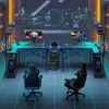 42 L Gaming Desk,Computer Desk with Power Outlets, LED Lights, Reversible Corner Desk with 4-Tier Shelves,Cup Holder 4