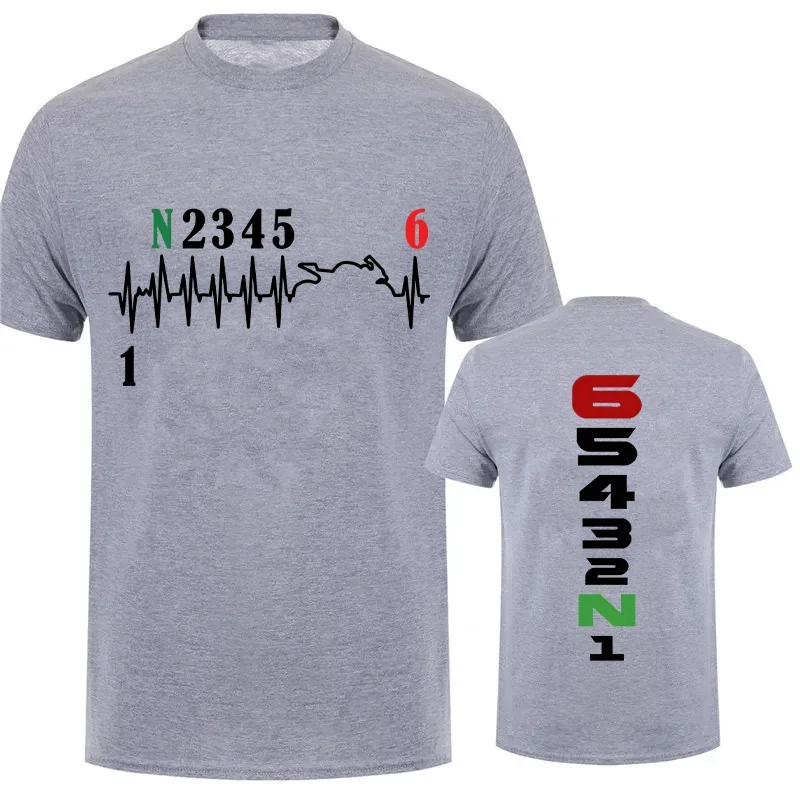 Vintage T Shirt Men Manual-Transmission Motorcycle Gear Shift Heartbeat Biker Print T-Shirt