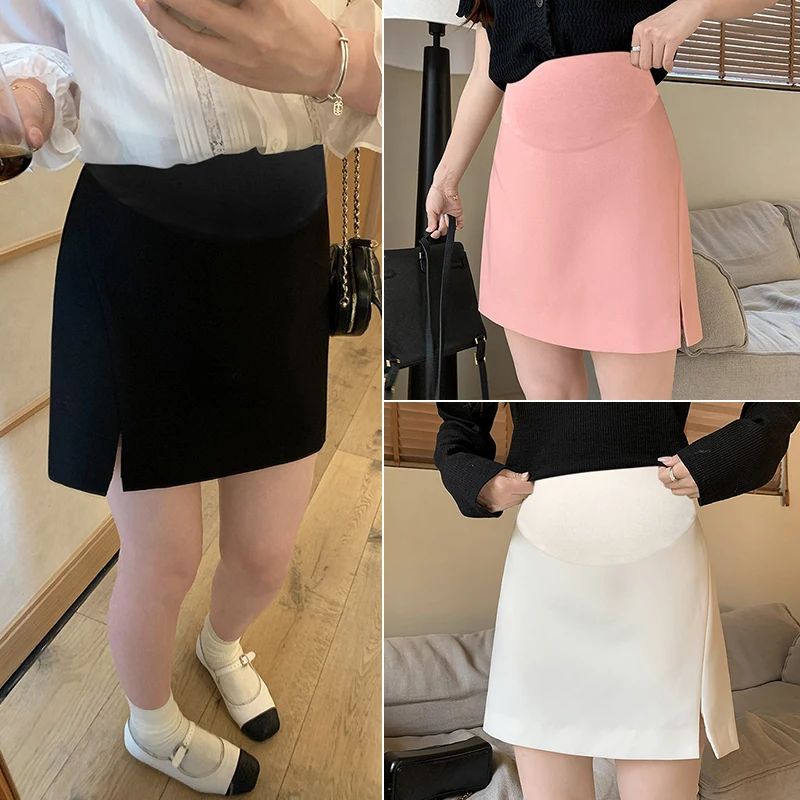 

Summer Maternity Suits Skirts High Waist Slim Hips Side Split Office Lady Pencil Skirts Solid Color Pregnant Woman Mini Skirts