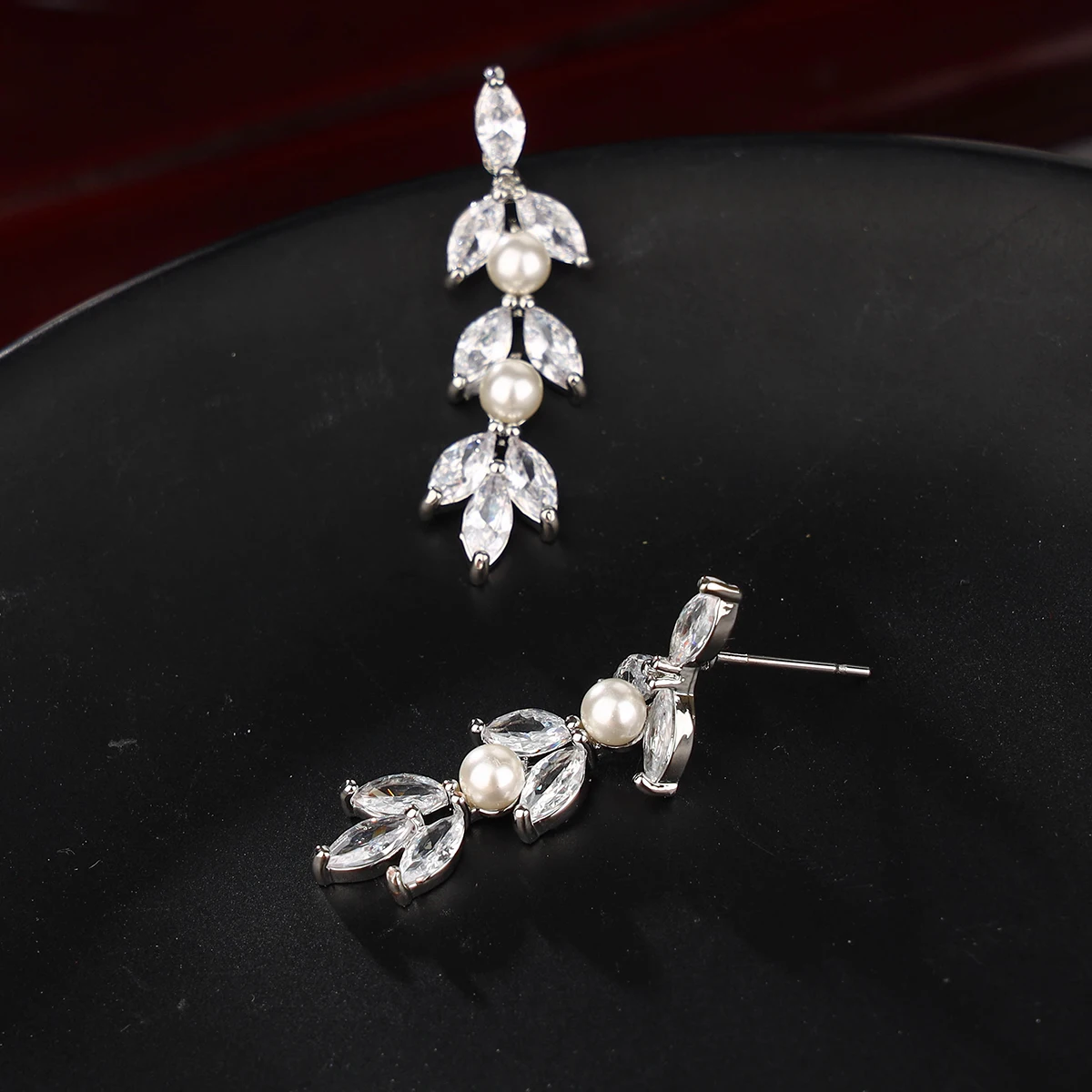 Bridal bridesmaids cubic zirconia wedding pearl crystal pendant earrings women's jewelry gift