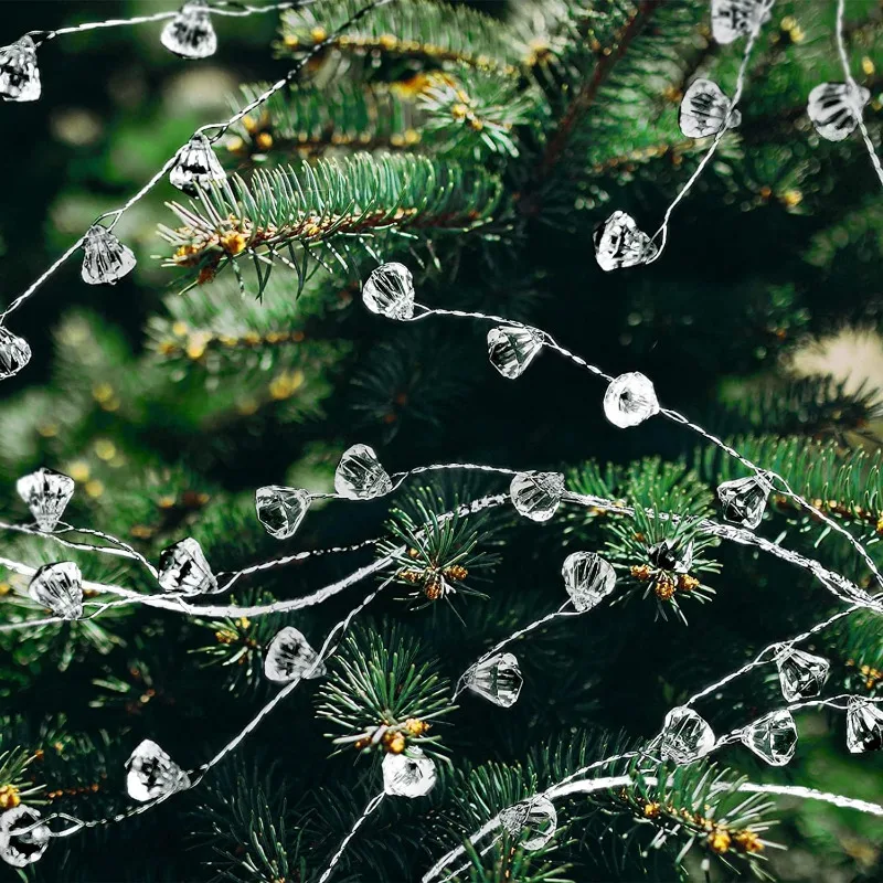 Klare Kristall-Diamant-Eisdraht-Girlande aus Acryl-Stahldraht für Weihnachtsbaum, Zuhause, Rahmen, Jahrestag, Hochzeit, Party-Dekorationen