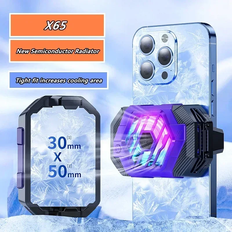 20W 3 Gears Adjustable Cooling Fan Radiator W/ RGB X65 Mobile Phone Magnetic/Back-clip Semiconductor Game Cooler for IOS Android