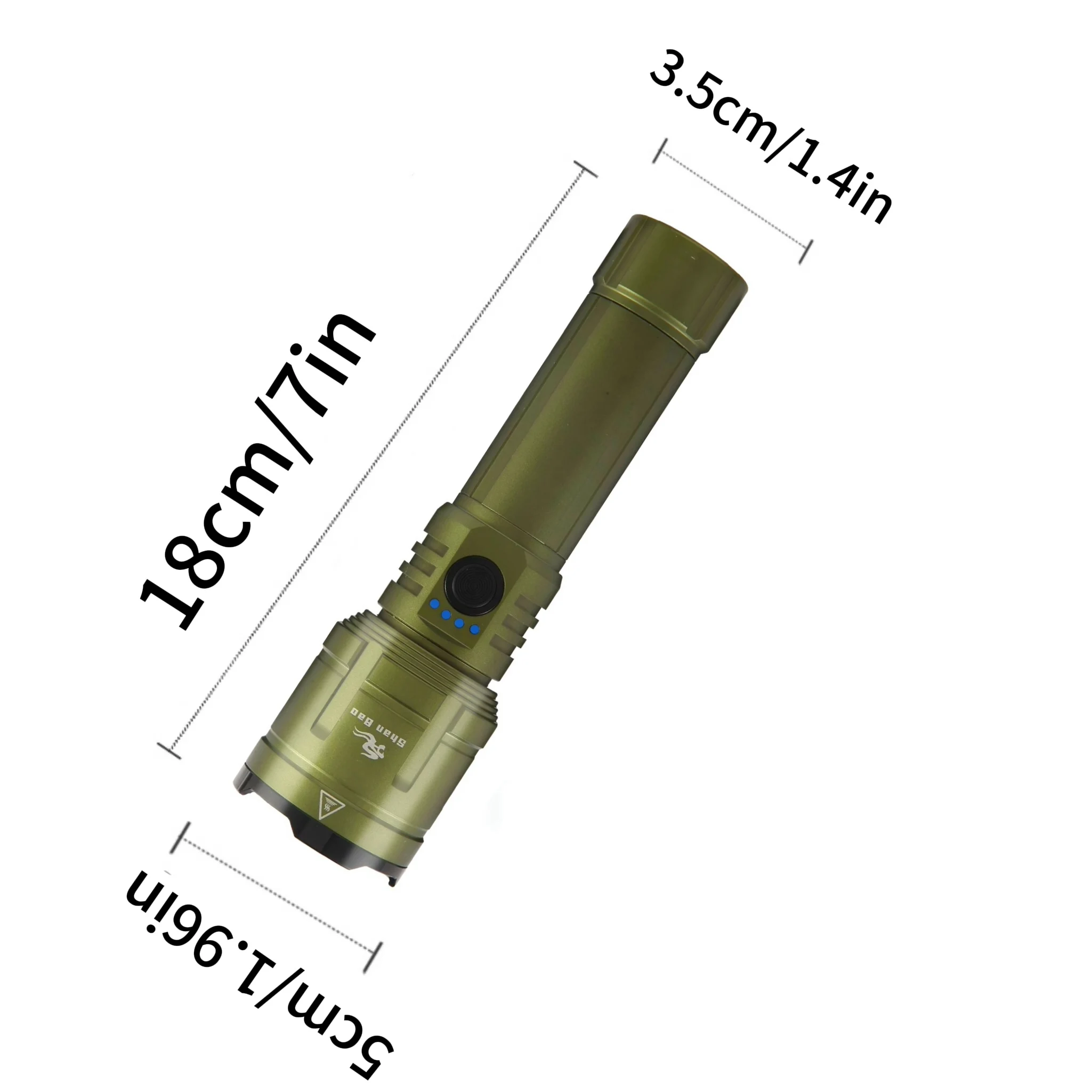 샨 바오 3000LM 배터리 5000mAh 야외 줌 방수 녹색 손전등 강력한 초점 조명 소스 불꽃 점화 가능