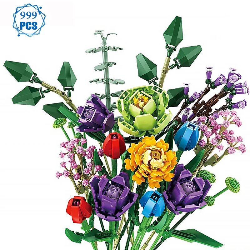 

Creative DIY Fomantic Flower Bouquet Building Blocks Valentine's Day Romantic Rose Home Decoration Flower Moc Bricks Girl Gift