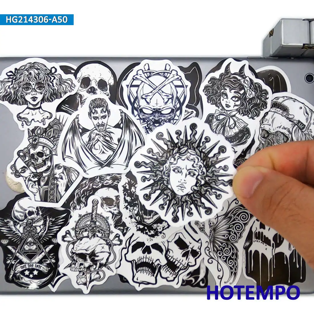 20/30/50 Stück, Hexen-Teufel, Schädel Dämon, Schwarze und weiße Gothic Aufkleber, für Skateboard, Motorrad, Auto, Fahrrad, Telefon, Laptop, Helm, Gitarre, Glas, Wand, Aufkleber Spielzeug