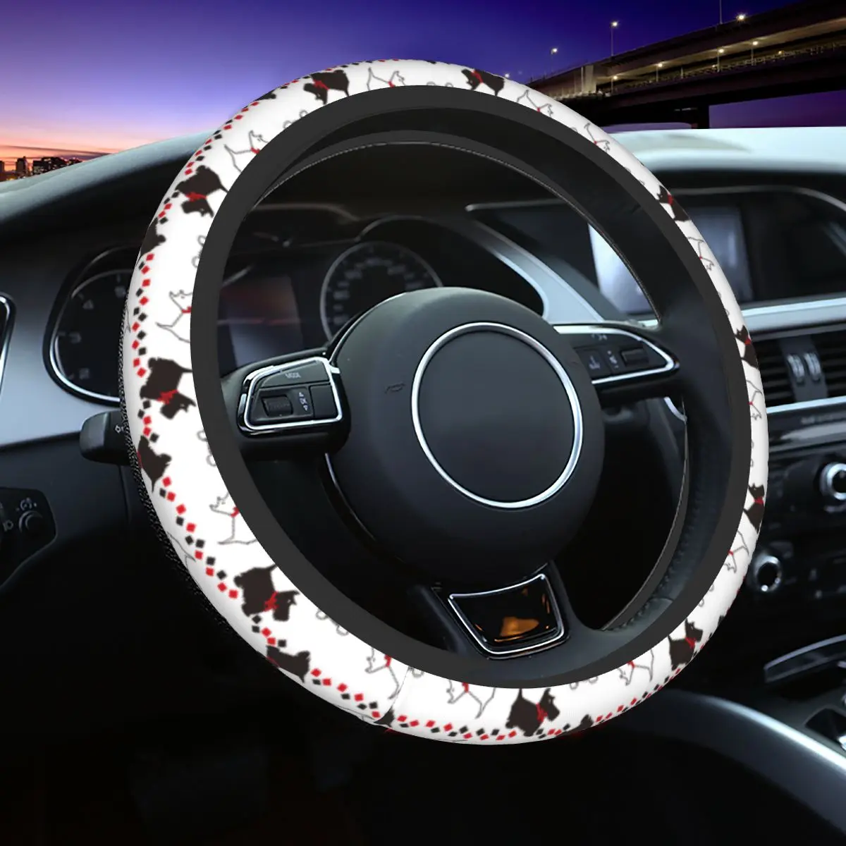Scottie Dogs Car Steering Wheel Cover 37 38 Soft Gift for Animal Dog