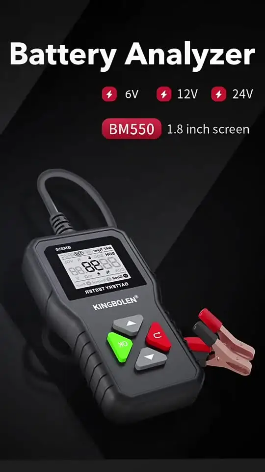Tester Batteria Auto Digitale KINGBOLEN BM550 - Per 6V, 12V, 24V | Test Tensione, CCA, SOC E SOH