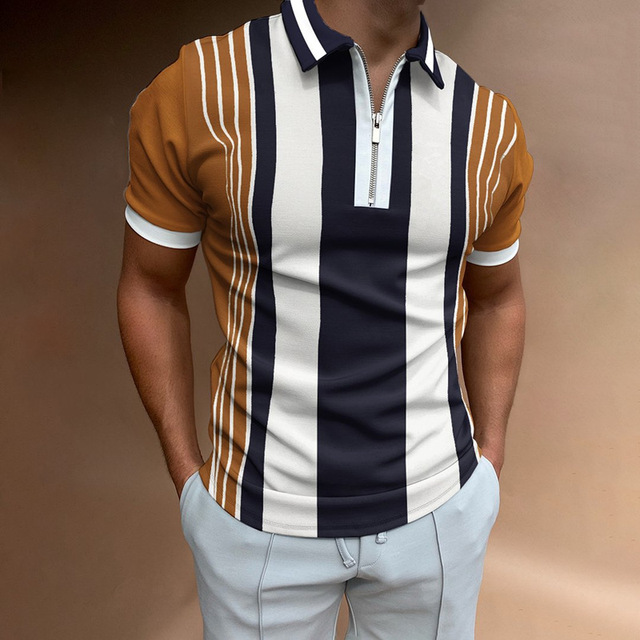 New Summer Brand Striped Zipper High Quality Mens Designer Polo Shirts With Short Sleeve Casual Tops Fashions Men Clothing