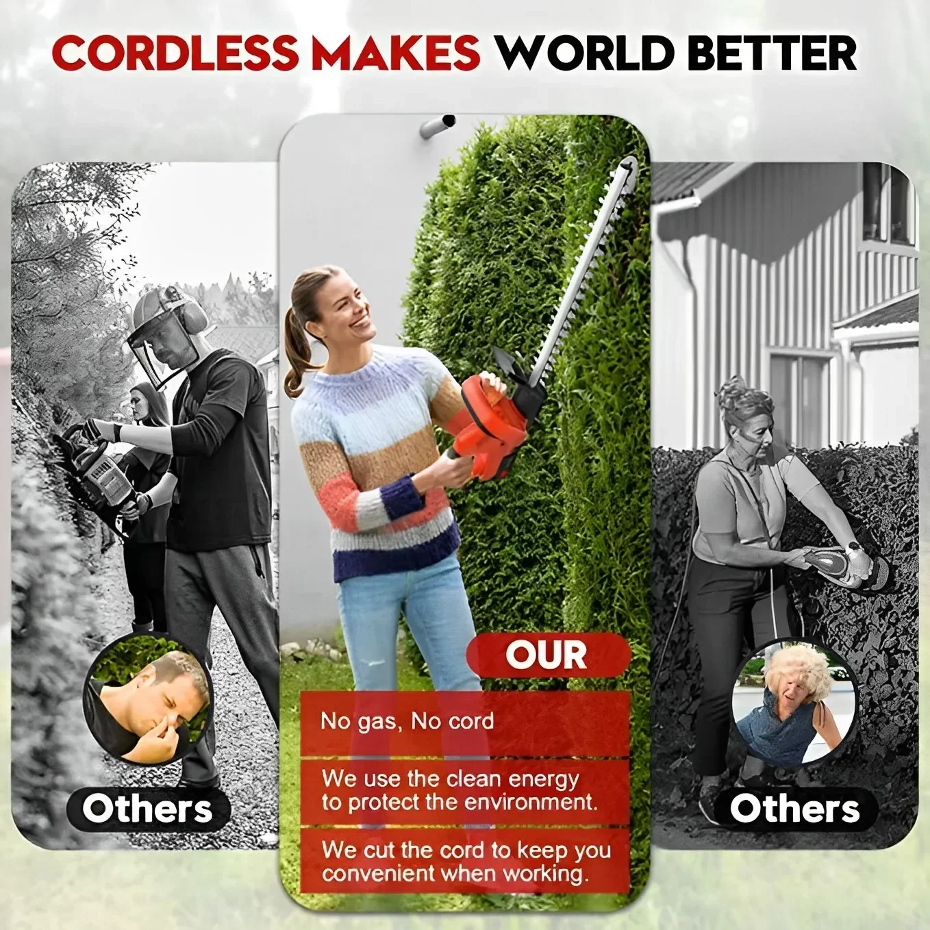 Cordless Hedge Trimmer 22 inch 21V 500W Hedge Trimmer with Dual Action Blade 3/5" Electric Cut Capacity for Bush Lawn Garden 3