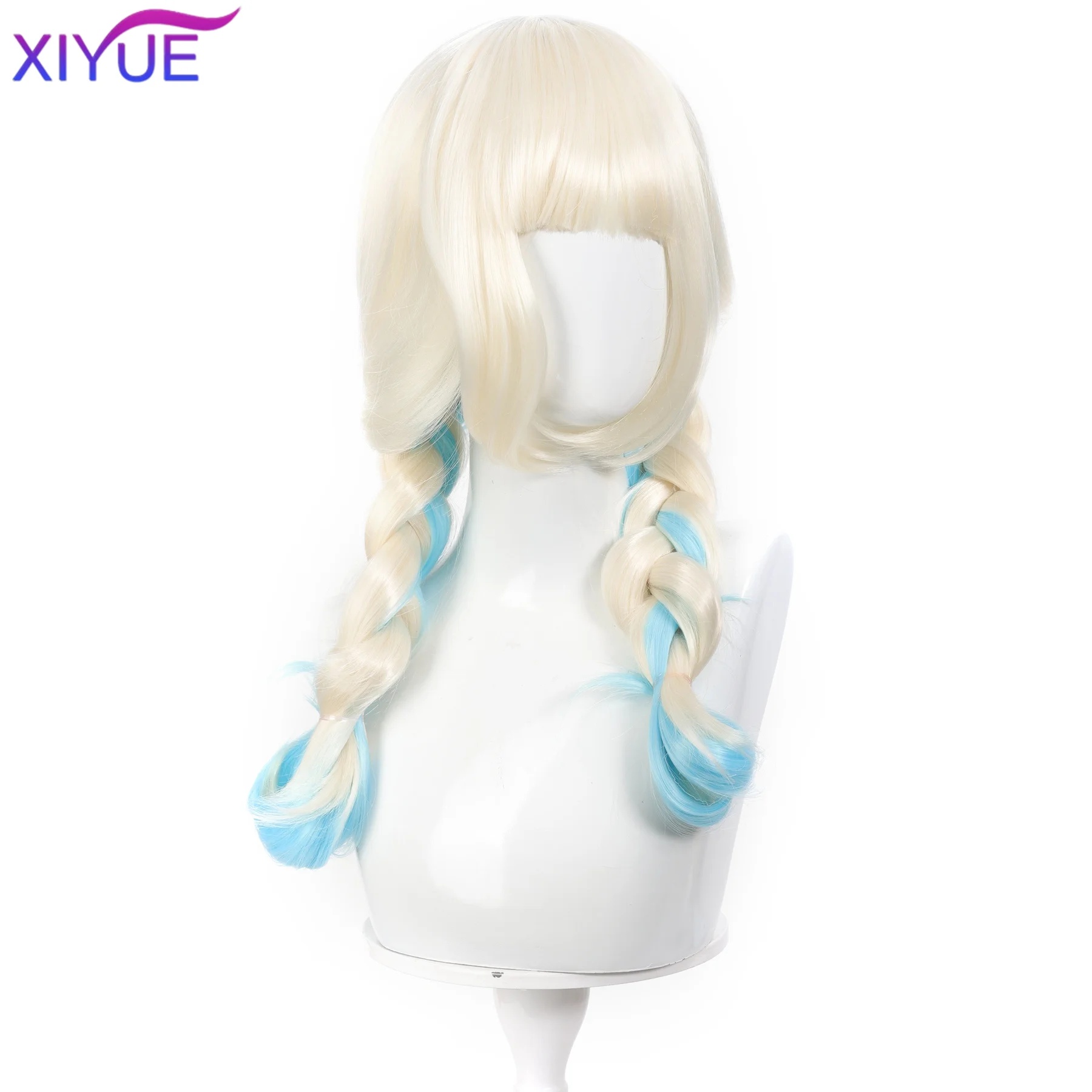 XIYUE 50CM Synthetic Light Golden Braided wig Blonde blue Synethetic Natural Hair Wig for Women Daily Cosplay