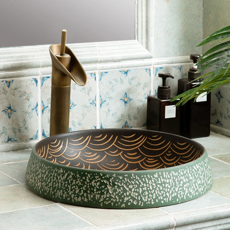 อ่างล้างหน้าศิลปะไถจงอ่างล้างหน้ากึ่งฝังห้องน้ําวิลล่าอ่างล้างจานอ่างล้างจานในครัวเรือนแบบฝังเดี่ยว 1