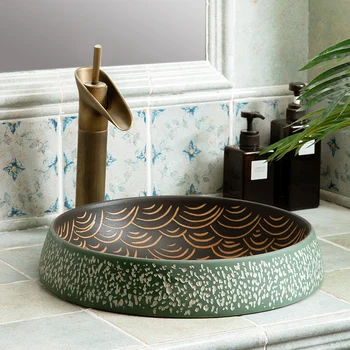 อ่างล้างหน้าศิลปะไถจงอ่างล้างหน้ากึ่งฝังห้องน้ําวิลล่าอ่างล้างจานอ่างล้างจานในครัวเรือนแบบฝังเดี่ยว 1