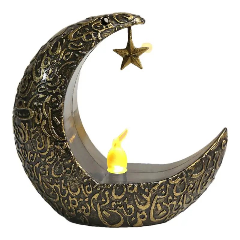 

Eid Lights For Room Retro Party Candlestick Eid Moon Star Light Elegant Candle Lantern Tabletop LED Light Rustic Ornaments