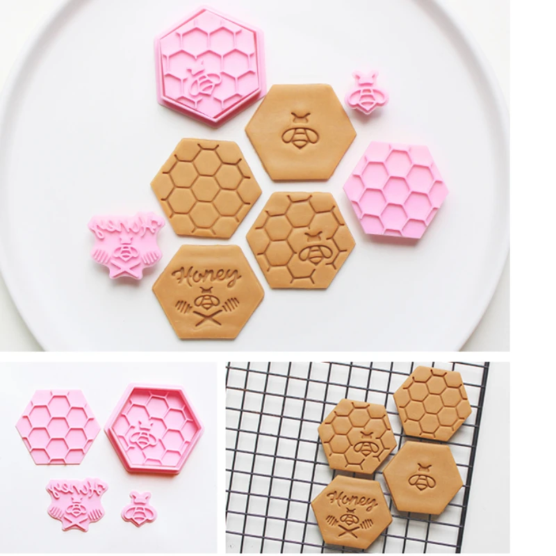 4Pcs/Set Cartoon Bee Cookie Cutters 3D Bee Honey Biscuit Mold Cookie Stamps Baking Mold DIY Kitchen Baking Cake Decoration Tools