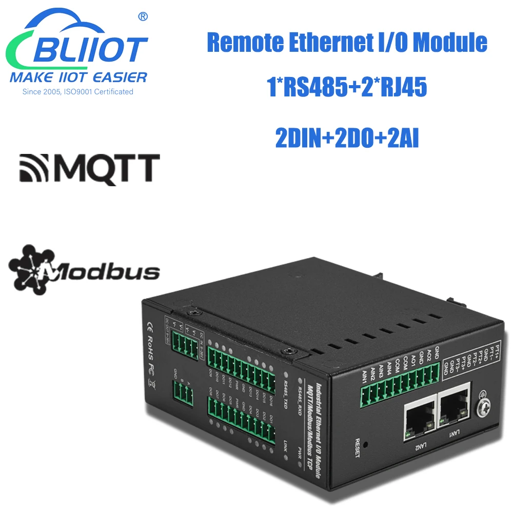 

Модуль сбора данных 2DIN + 2DO + 2AIN, промышленная автоматизация, Ethernet, модуль ввода-вывода, поддержка протоколов Modbus MQTT и SNMP
