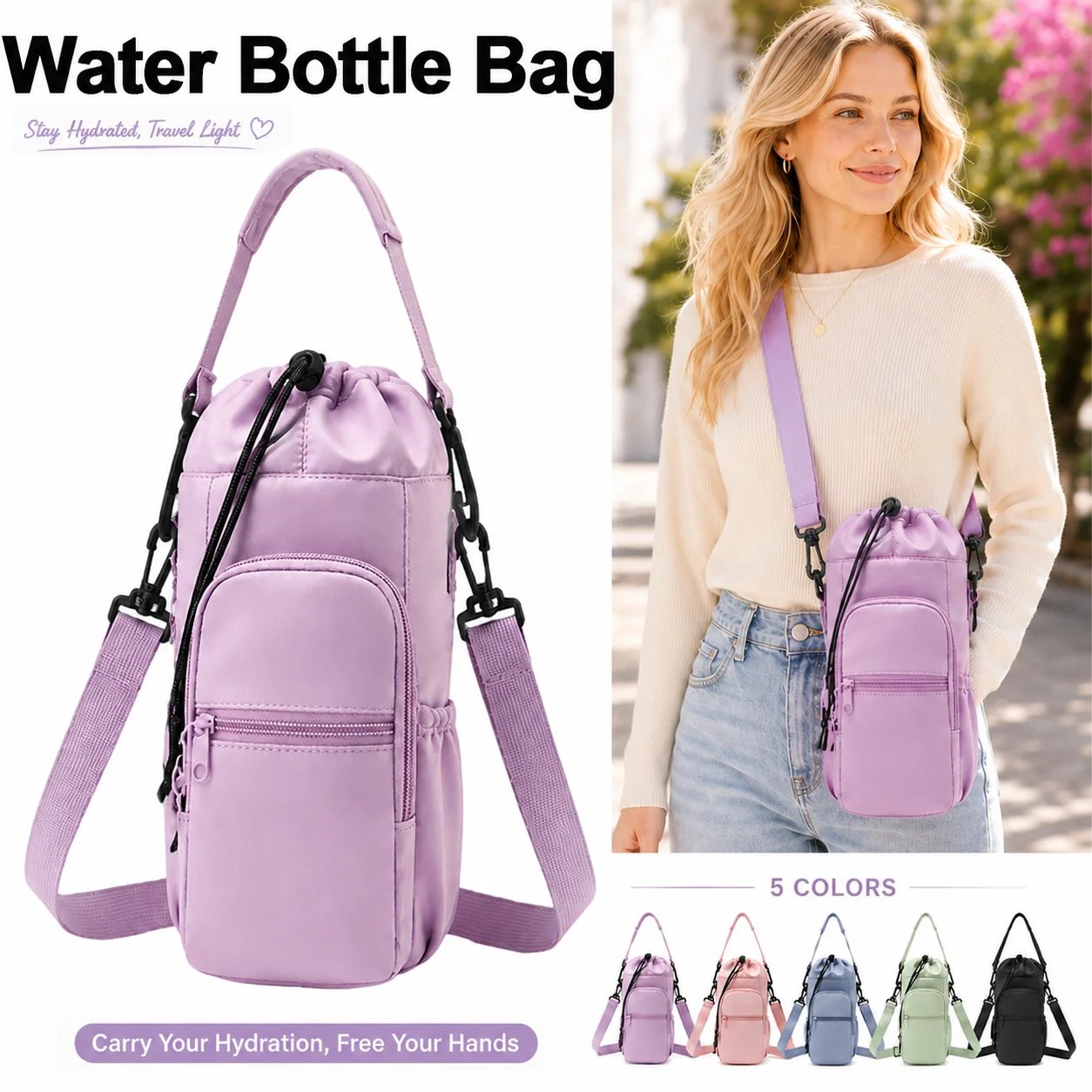 Tragbare Wasserflaschentasche mit verstellbarem Riemen, Thermobecher, isolierte Schutzhülle, Handytasche, Outdoor-Sport-Reisetasche