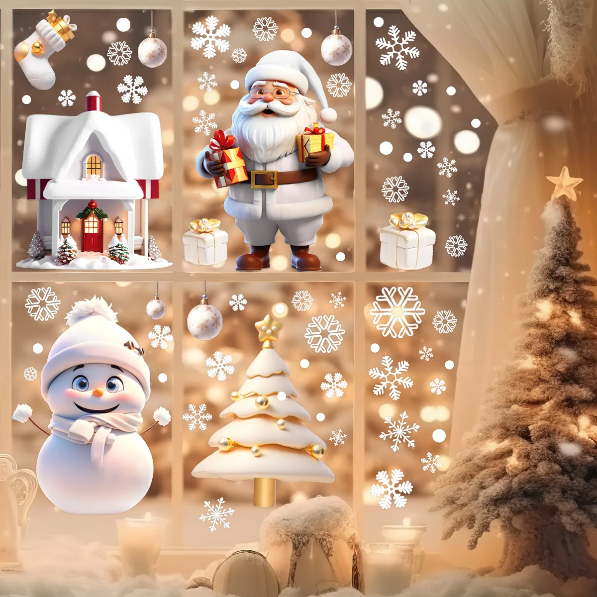 4pcs/set Christmas Window Stickers window stickers Xmas Tree House Snowflake Glass Decal Merry Christmas Decoration Home Navidad Gifts