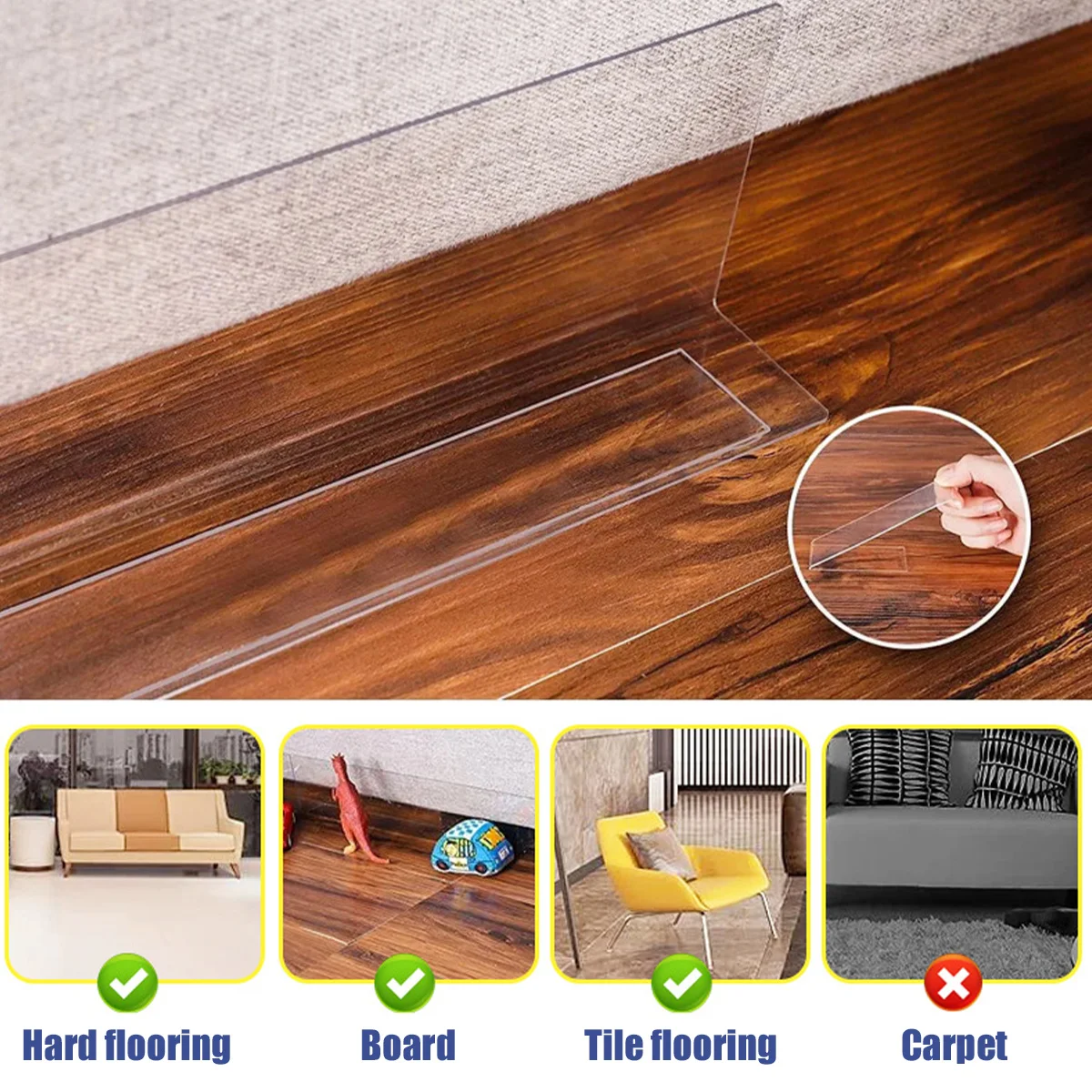 7Pcs Clear Under Couch Blocker L-Shape Pet Barrier Blocker with Adhesive PVC Transparent  Waterproof Toy Blocker for Bed Sofa