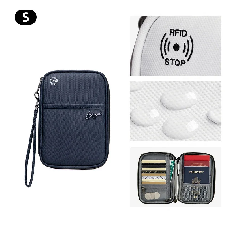 thumbnail image 1 of Funda de viaje para pasaporte, antirrobo, organizador de tarjetas bancarias, bolsa de almacenamiento, bolso de mano portátil, bolso de mano para viaje, bolso de mano para muñeca XA533C, 1 of 5
