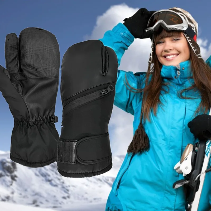 Men Women Teens Winter Warm Skiing Gloves Water Repellent Thickened Warm Touch Screen Five Fingers Mittens for Ski&Snowboard 2