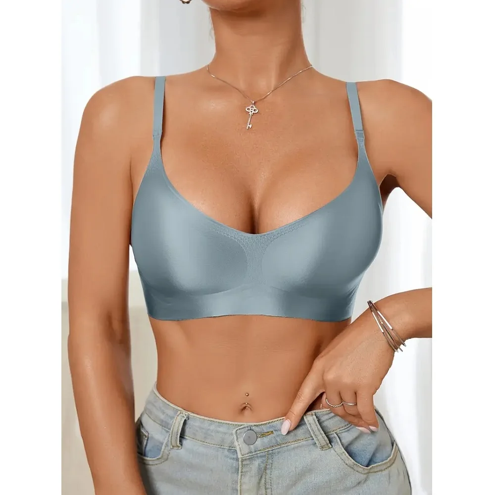 Soft Cup Wire Free Bras for Women Removable Padded Bra Push Up Solid Color Smooth Underwear