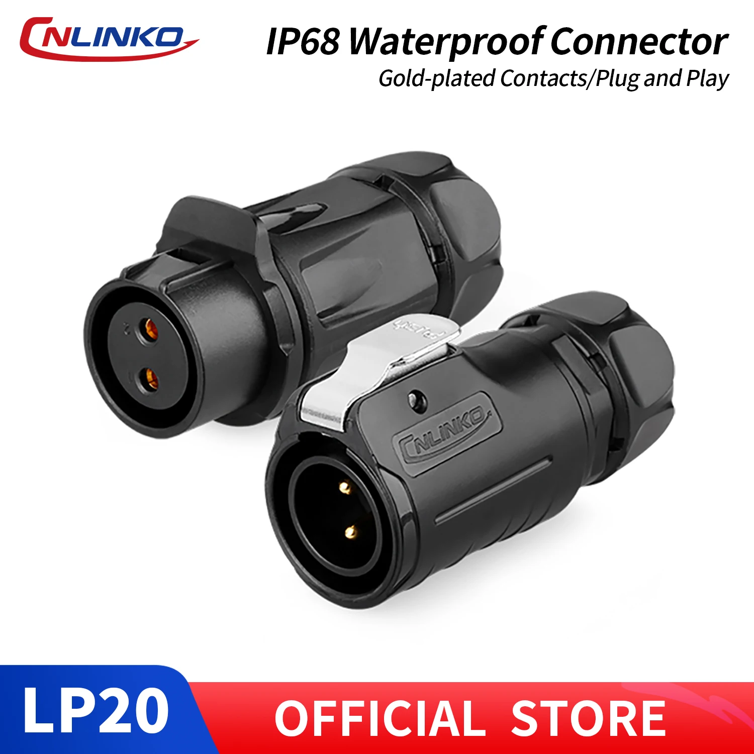 CNLINKO LP20 IP68 PBT Runder Inline-Steckverbinder Stecker/Buchse Docking-Set Wasserdicht Hochbelastbar für Industrie Marine Outdoor-Ausrüstung