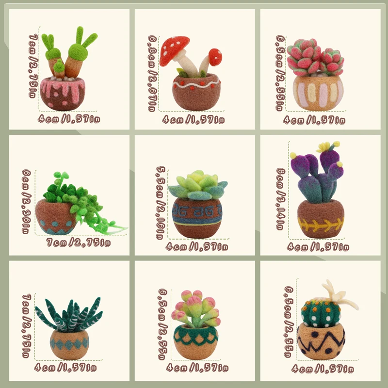 Wool Felting Package Material Succulent Plants Non-Finished DIY Arts Crafts Needlework Yarn Needle Felting Starter Kit 1Set