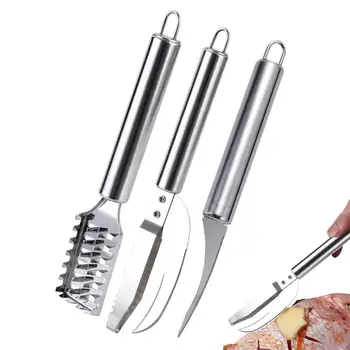 3pcs Fish Skin Brush Fast Remove Fish Scale Scraper Planer Tool Fish Scaler Fishing Knife Cleaning Tools Kitchen Accessories