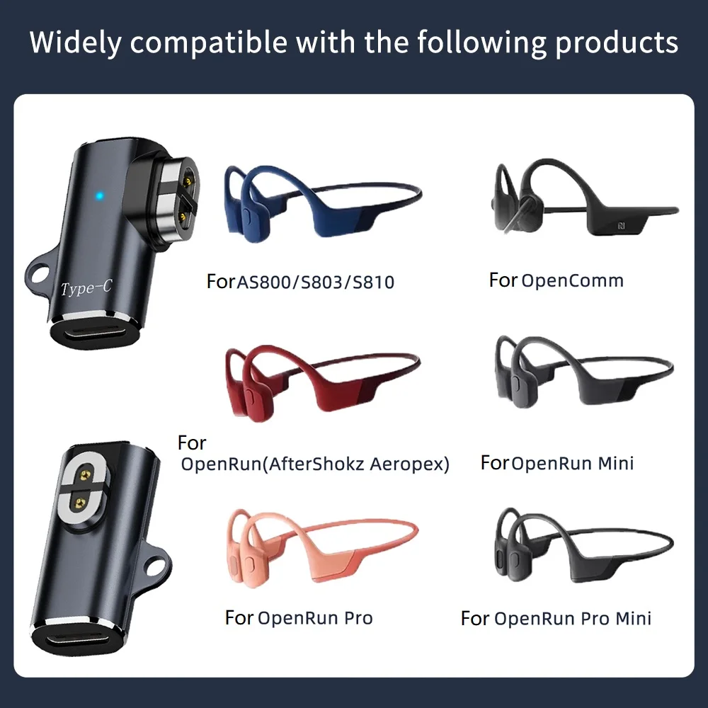 Magnetic Charger Type-C Charging Adapter After Shokz AS800 S810 AS803 OpenRun Pro Mini OpenComm Bone Conduction Headphones